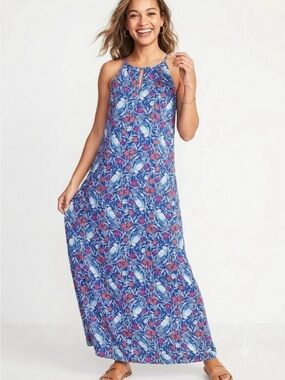 Old Navy Large blue maxi dress bird design flowy summer